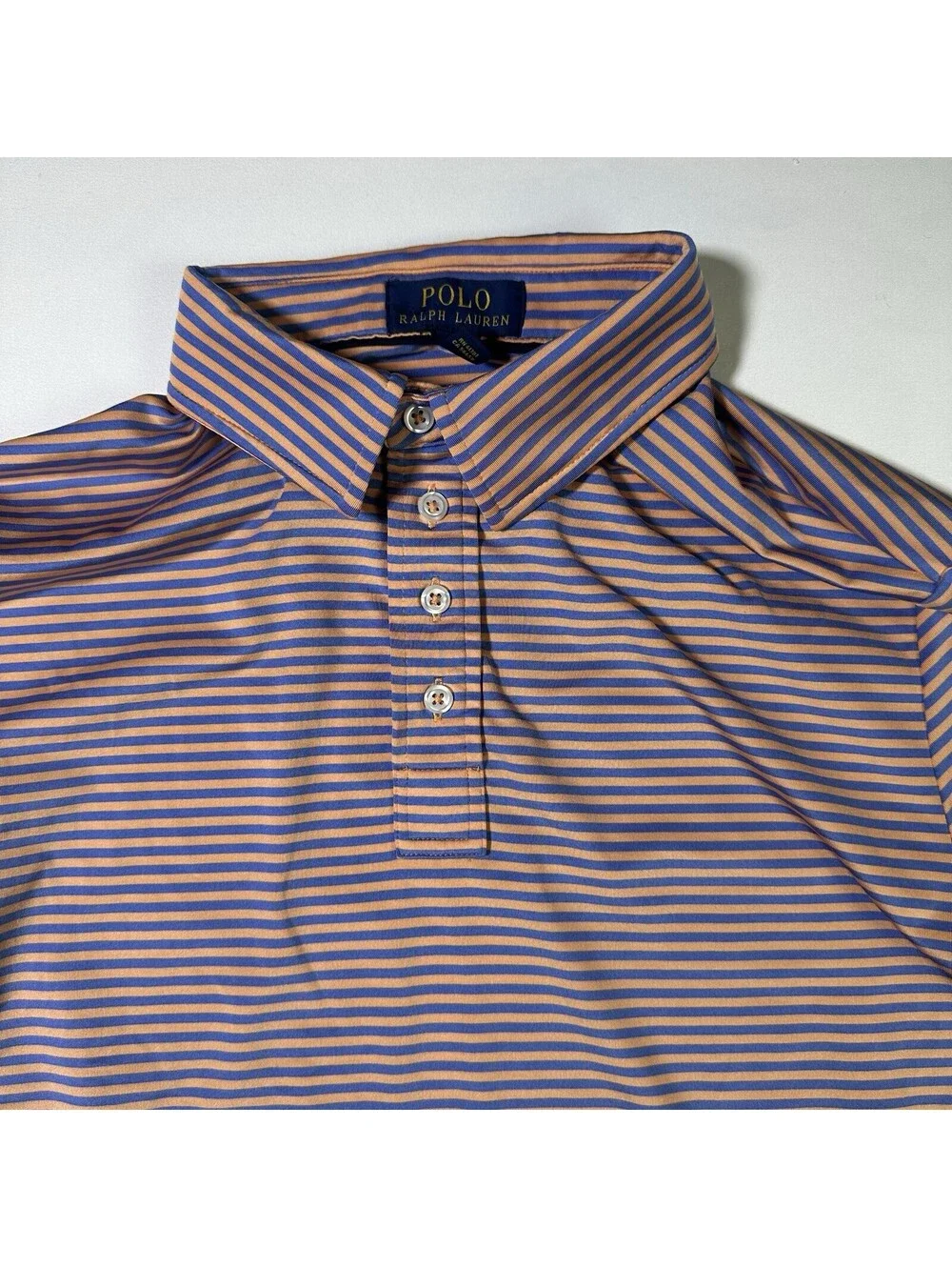 Polo Ralph Lauren Performance Striped Polo Shirt Boys Large 14-16 Orange Blue